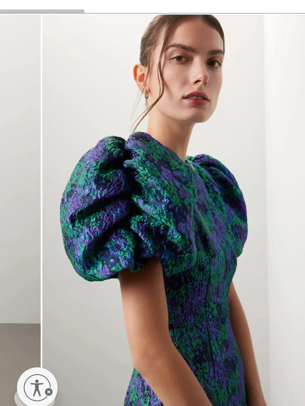 Donna Morgan Textured Puff-Sleeve Mini Dress in Green & Purple. Sz.16 New - Picture 4 of 6